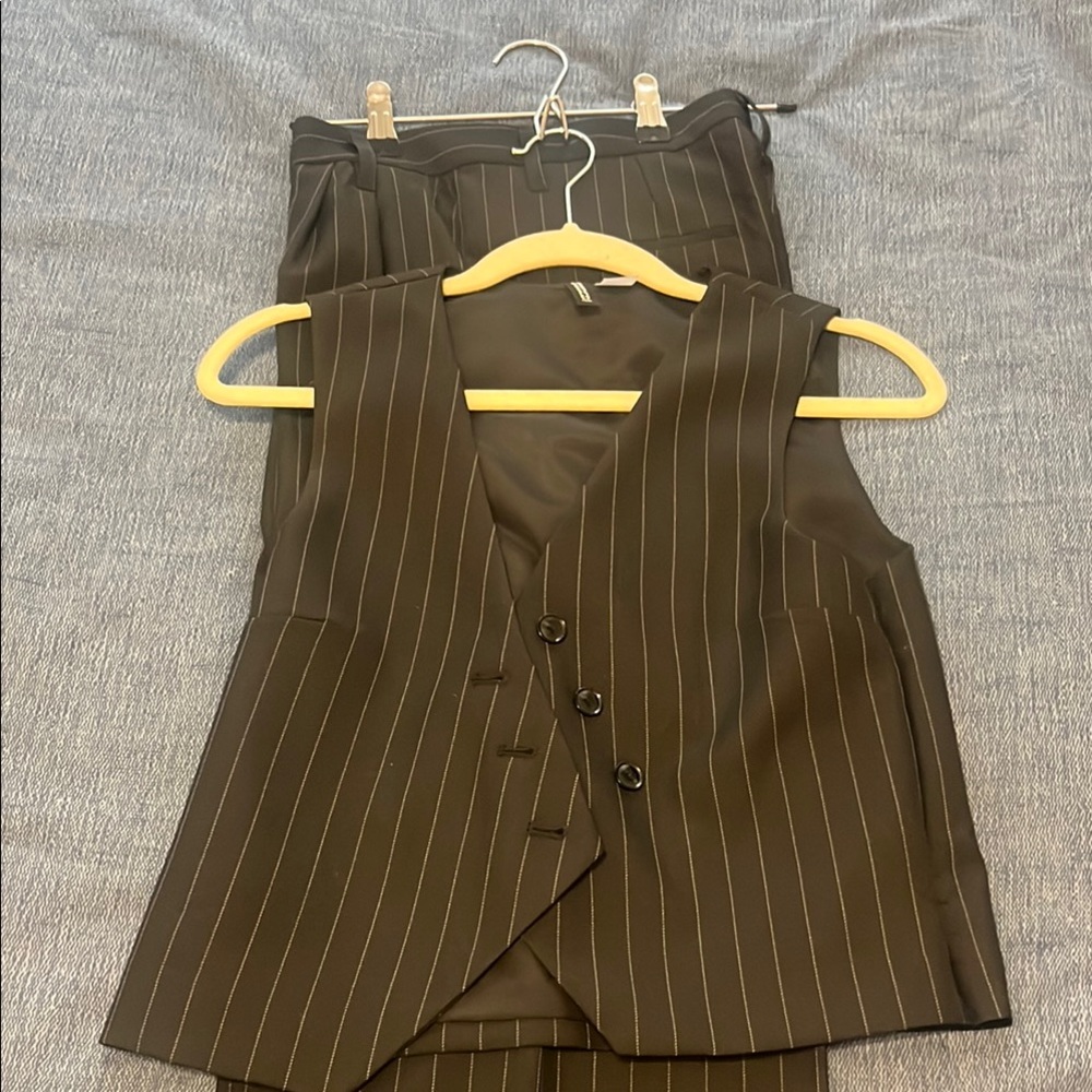 H&m Black Pinstripe Vest and Pants Set